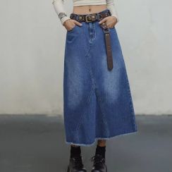 2 Pcs Womens Denim Casual Washed A Line High Waisted Skirt
