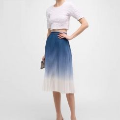 2 Pcs Elegant A Line Midi Tie Dye Pleated Skirt For Women