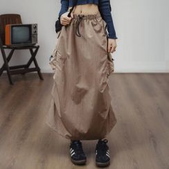 2 Pcs Womens A Line Multi Pockets Drawstring Skirt