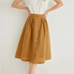 2 Pcs Spring Ladies Elegant A Line Ruffle Cotton Linen Swing Midi Skirts