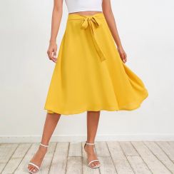 Wholesale 20 Pcs Medium Length Irregular High Waist Slim Yellow A Line Skirt