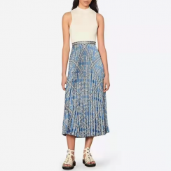 2 Pcs Retro Print High Waist Pleated Long Skirt