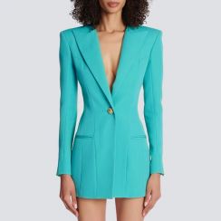 2 Pcs Women Single Golden Button Pointed Collar Slim Fit Blazer Suit Dresses