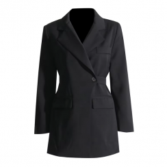 2 Pcs Single Button Solid Color Waist Slimming Suit Dress