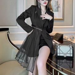 2 Pcs Women Spring Lace Decoration Blazer Dresses