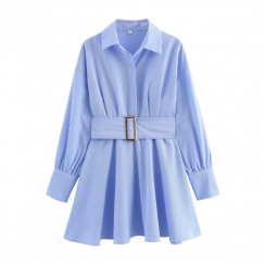 2 Pcs Womens Striped Shirt Dress with Belt
