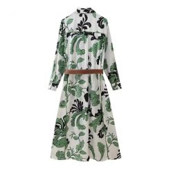 4 Pcs Womens Fashionable Printed Shirt Dress With Belt
