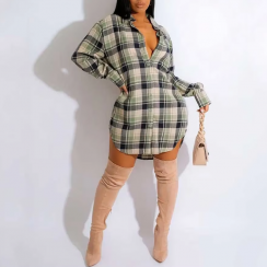 5 Pcs Womens Long Sleeve Plaid Printed Dress Shirts